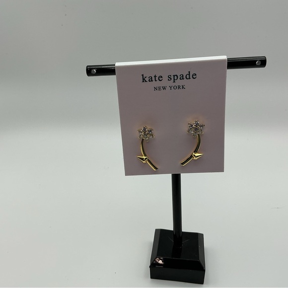 Kate Spade Gold Crystal Flower Jacket Stud Earrings New